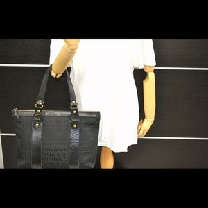 Authentic FENDI Zucchino Shoulder Tote Bag Canvas Leather Black❤️